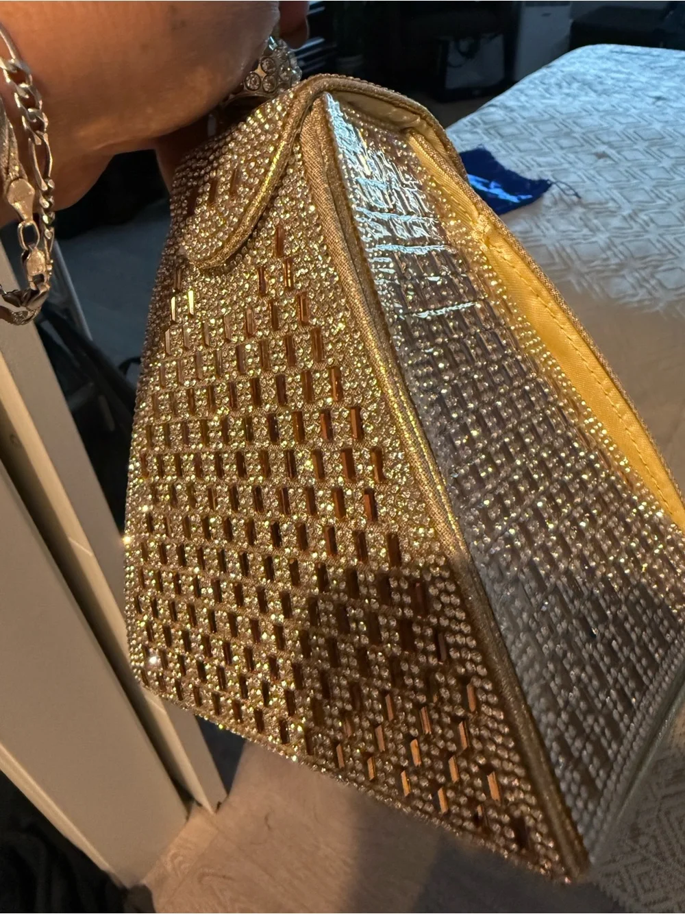 Crystal Embellished Gold Evening Bag
